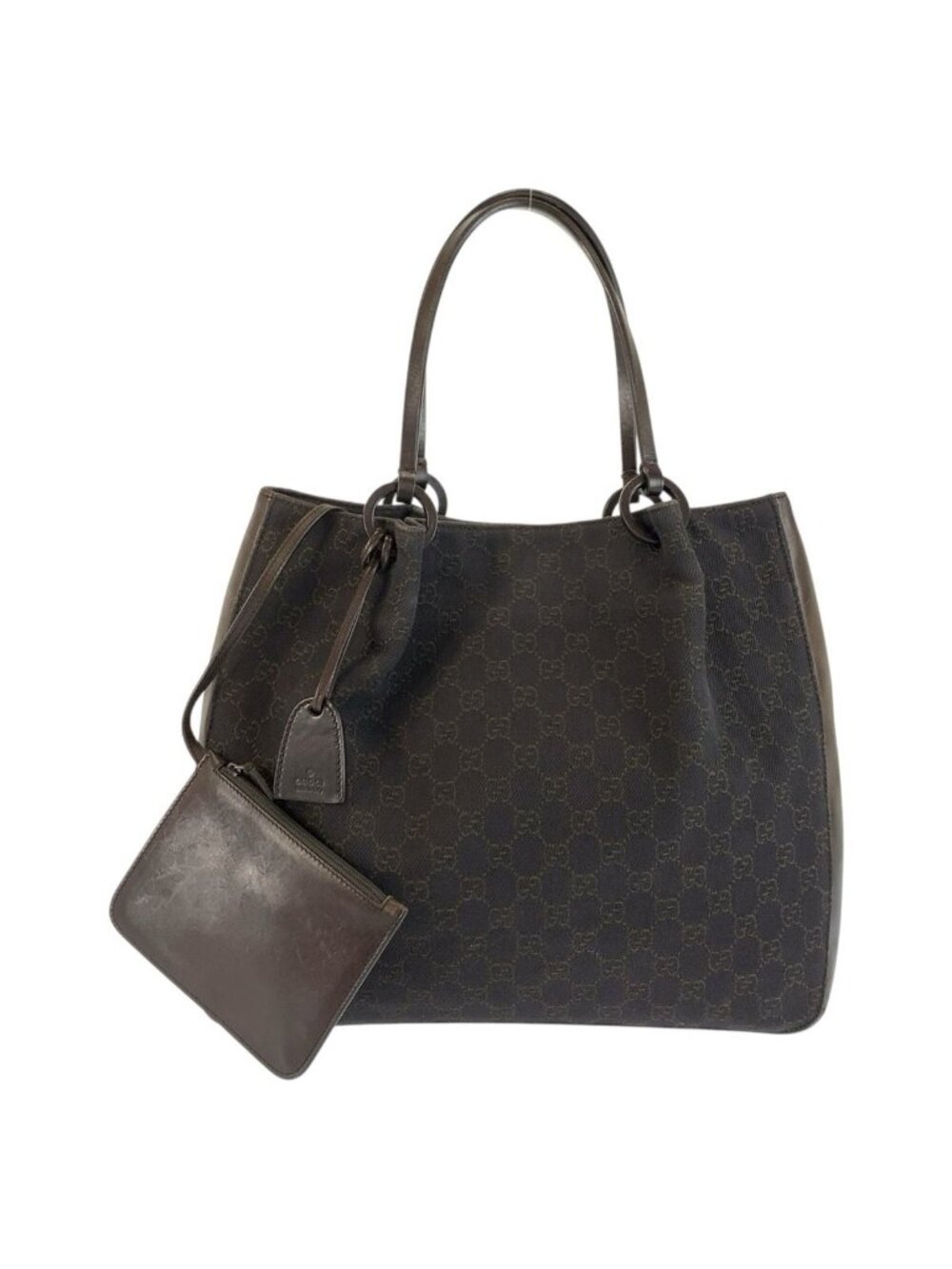 Gucci Brown GG Canvas Leather Tote Shoulder Bag